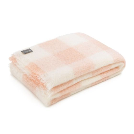 St Albans Mohair Throw - Blush Check