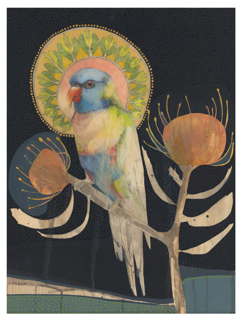 Dana Kinter limited edition print - “rainbow lorikeet and pin cushion”