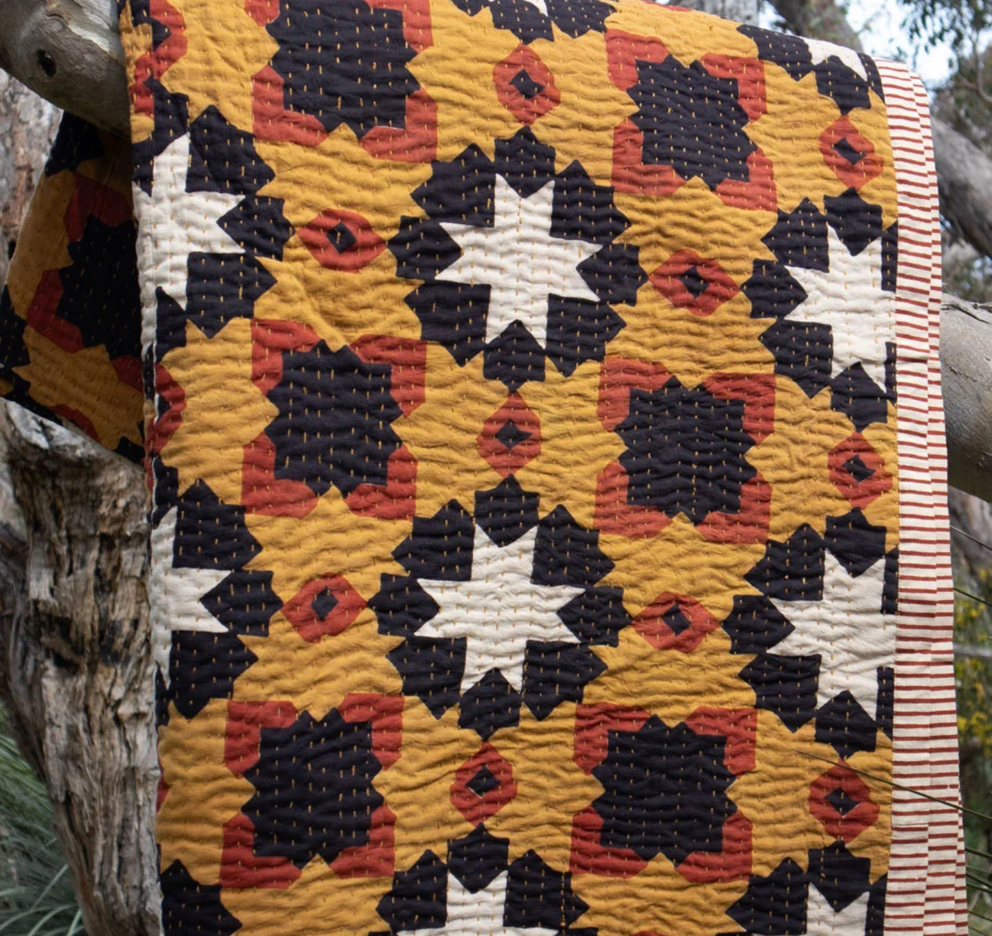 Dana Kinter Kantha Quilt - Love threads, Rajasthan hearts and stars