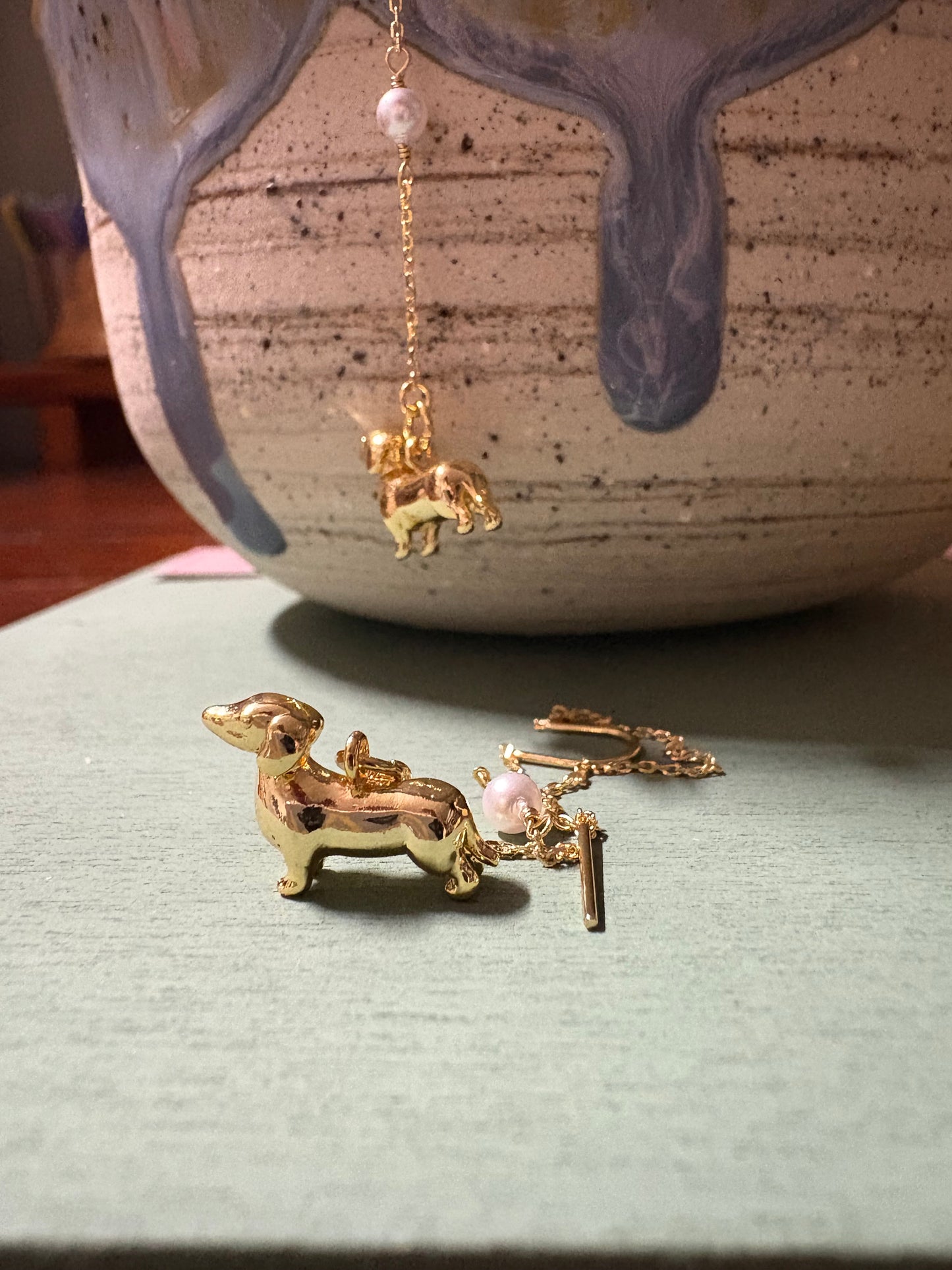 Sausage Dog Thread Earrings (gold plated)