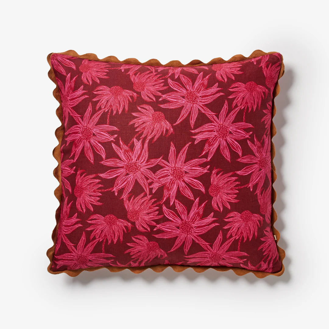 Bonnie and Neil Flannel Flower Cerise Cushion - 60cm