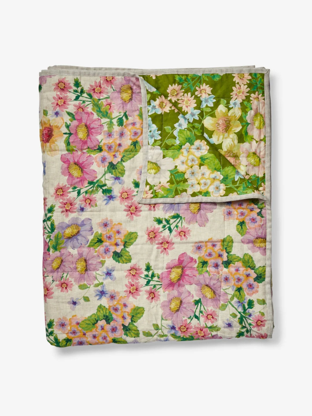 Bonnie and Neil Buttercup Olive Quilted Linen Throw