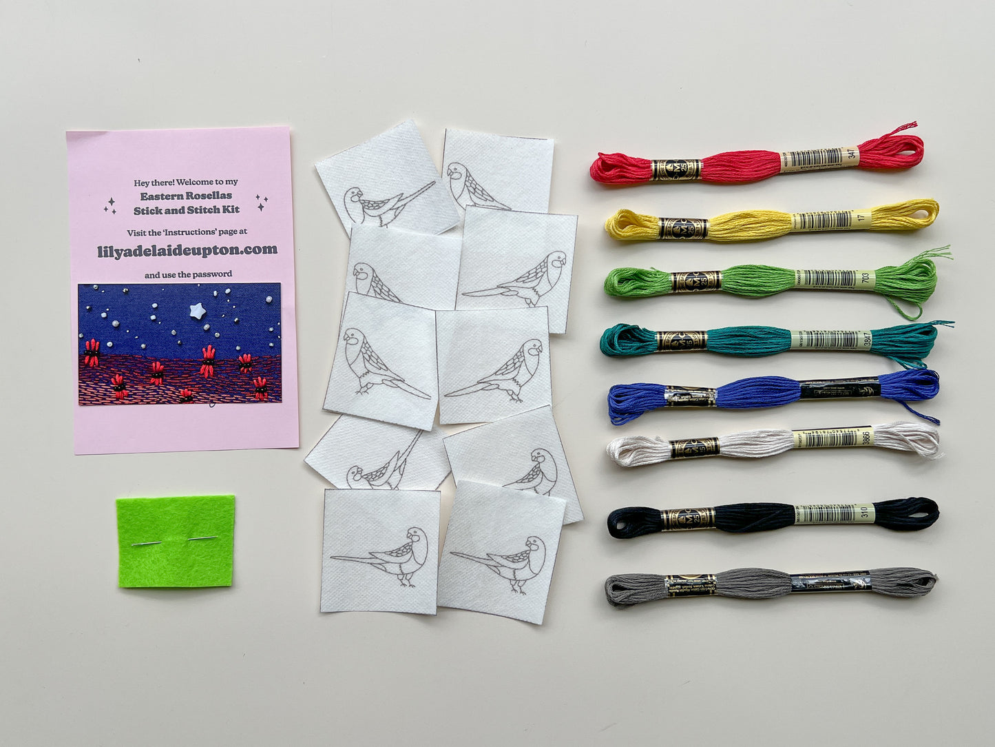 Lily Upton Eastern Rosella Stick and Stitch Kit