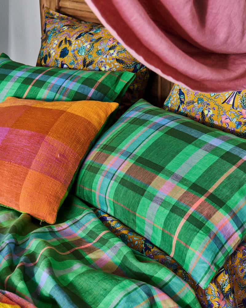 Jewel of the Nile Tartan Linen Flat Sheet