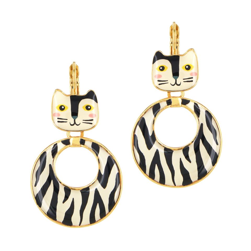 Taratata Jewellery - Alfred Cat Circle Lever Back Earrings