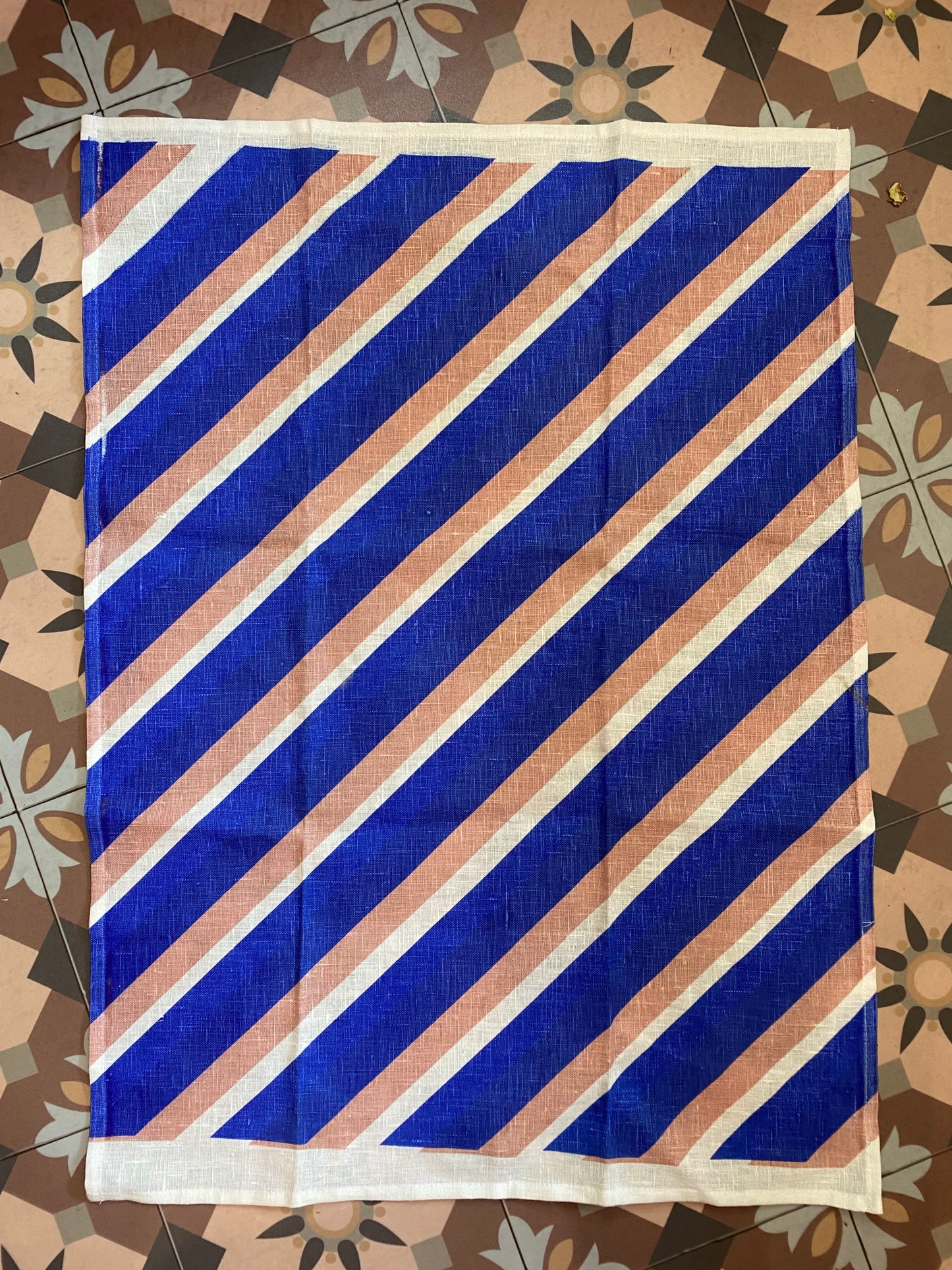 Bonnie and Neil Diagonal Blue Pink Stripe Tea Towel