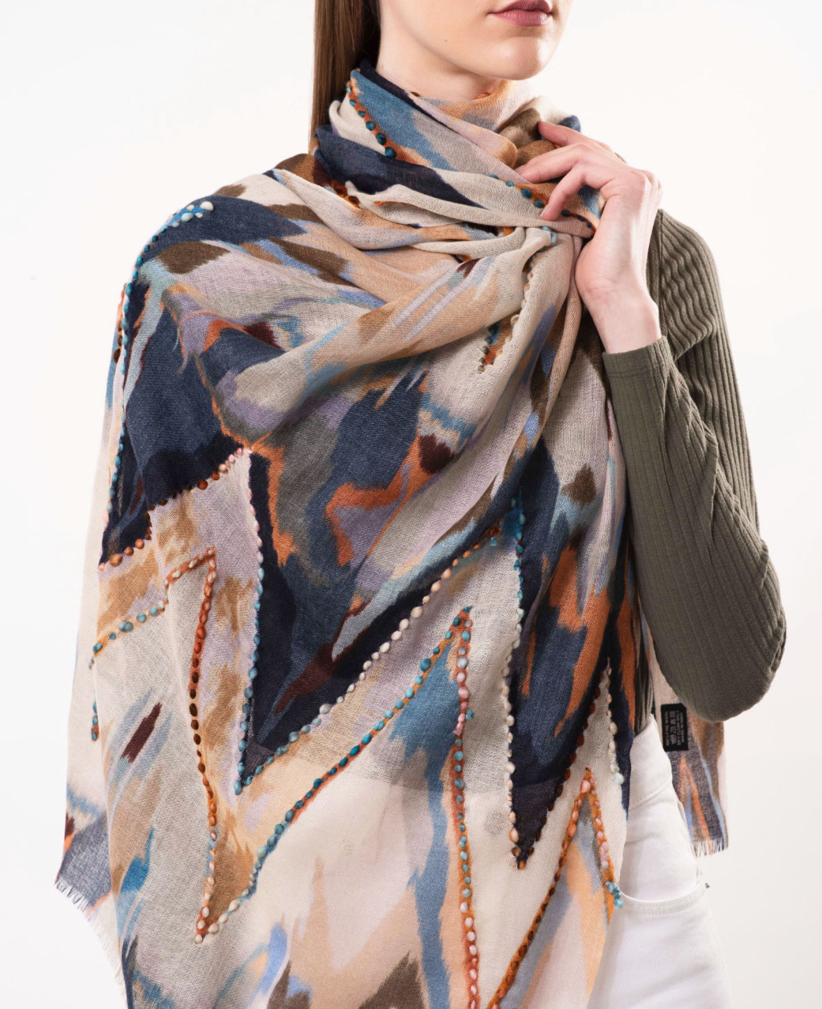 Dlux Sienna Wool Embroidered Scarf