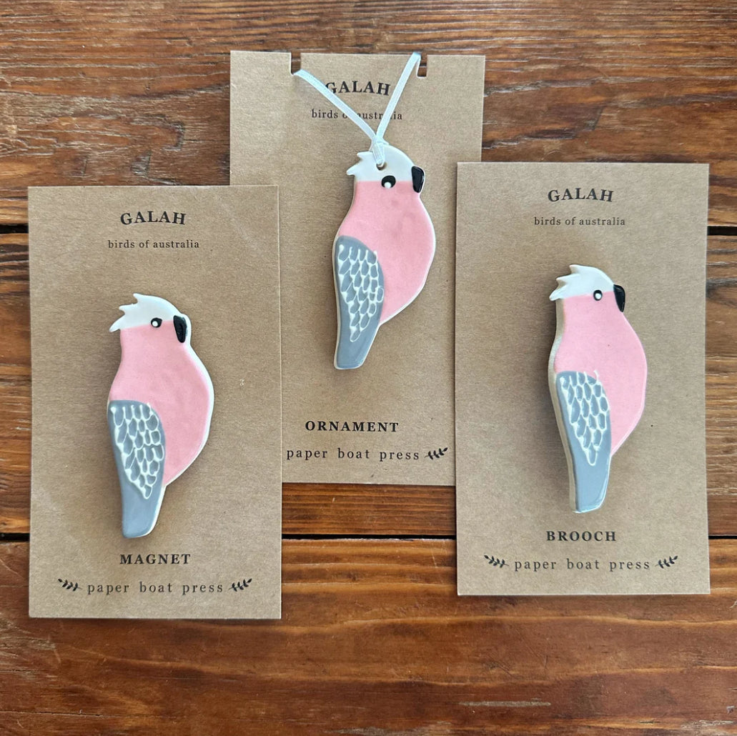 Paper Boat Press Galah Brooch/Magnet/Ornament