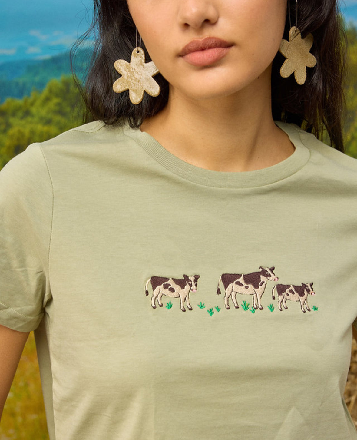 Togetherness Embroidered Cotton Tee - Cow Walk