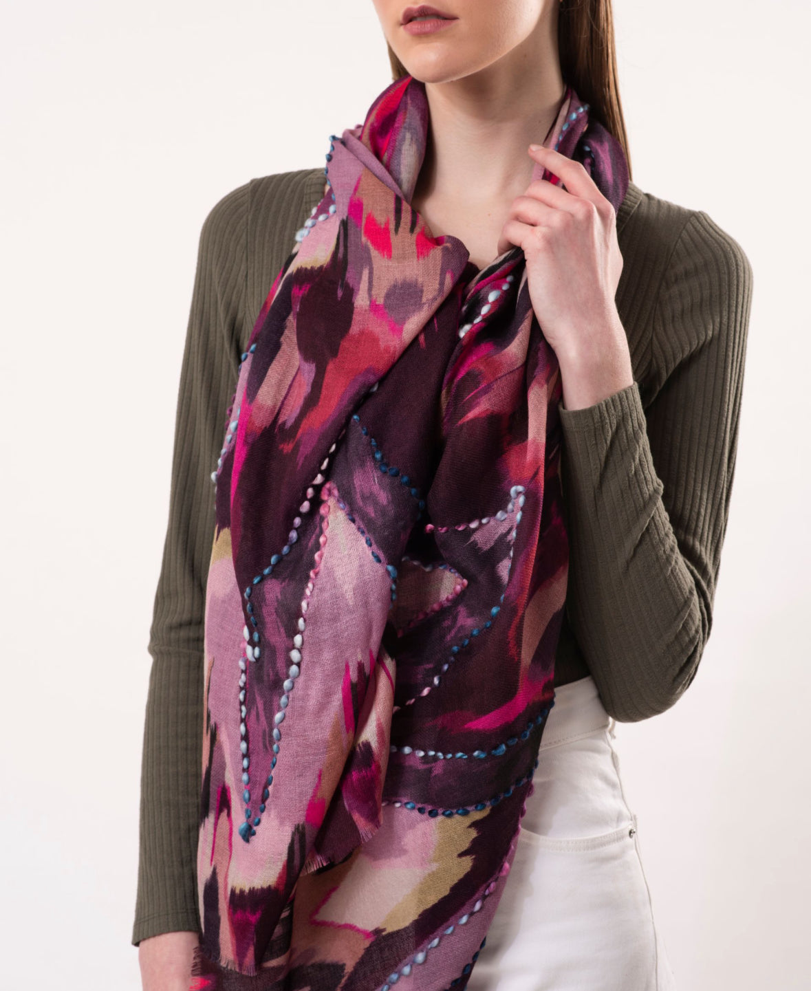 Dlux Sienna Wool Embroidered Scarf