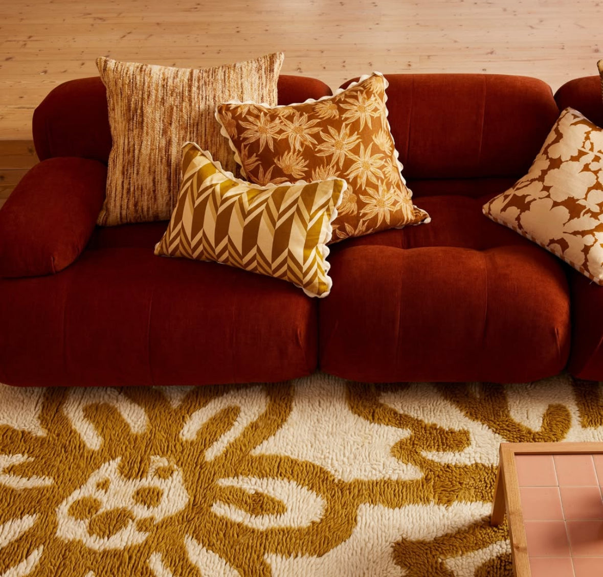 Bonnie and Neil Flannel Flower Mustard Cushion - 60cm