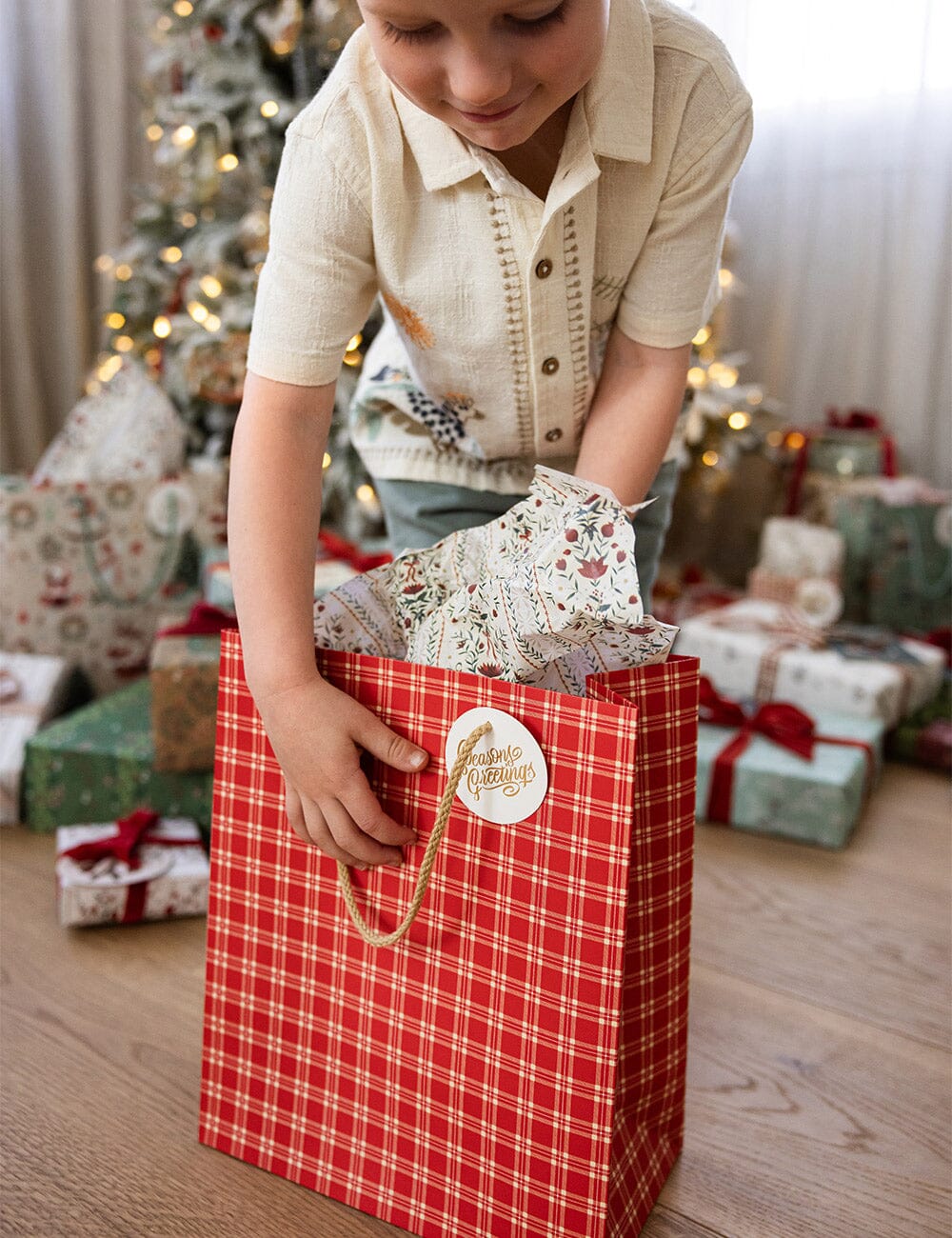 Bespoke Large Gift Bag - Christmas Red Check