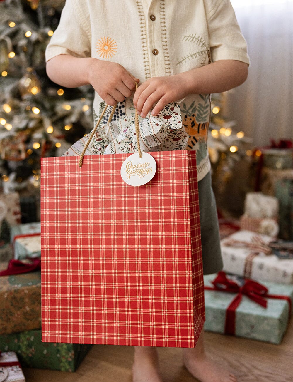 Bespoke Large Gift Bag - Christmas Red Check