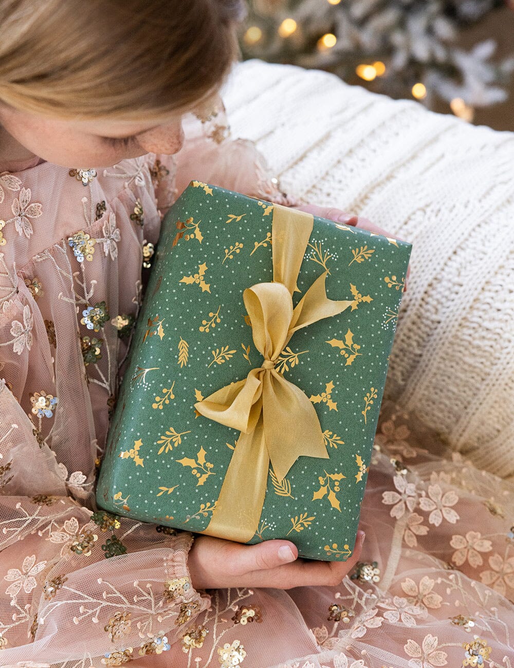 Golden Holly (gold foil) Gift Wrap 3m Roll