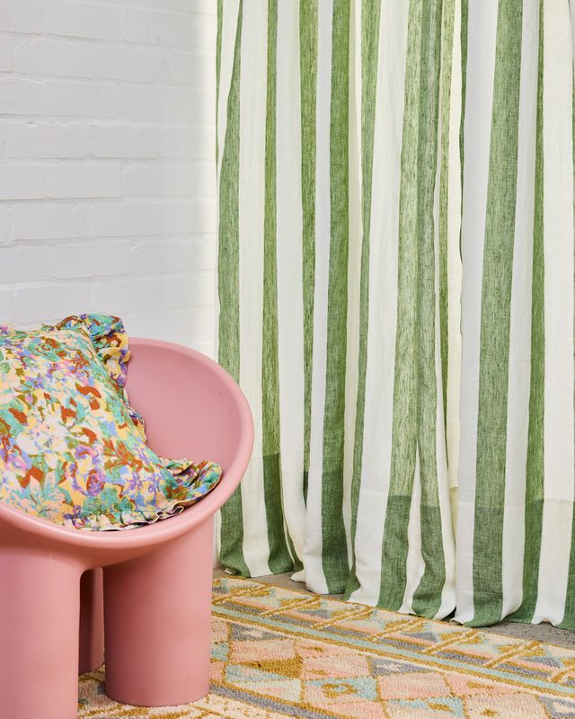 Kip and Co Linen Curtains - Moss Stripe (single panel)