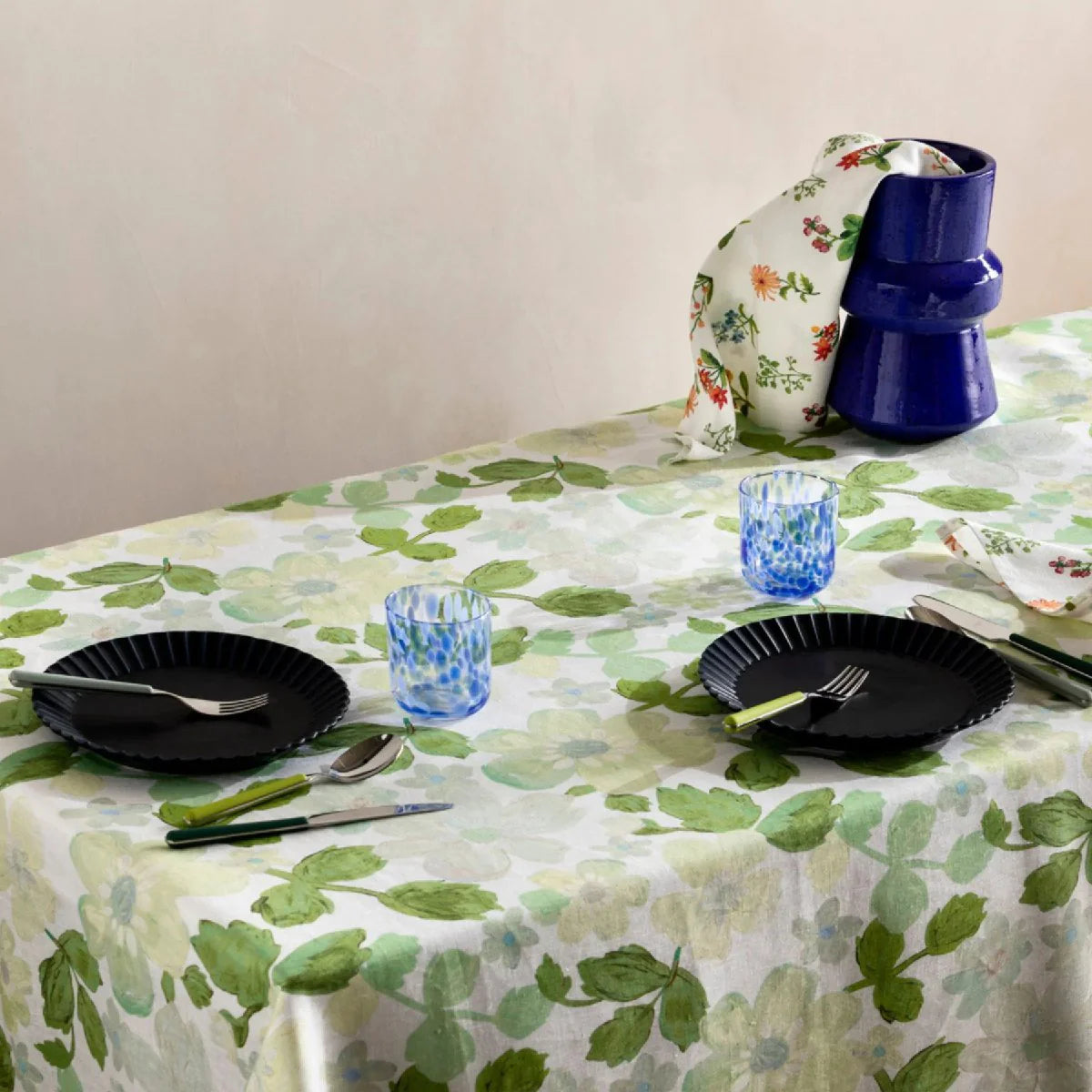 Bonnie and Neil Mini Green Pastel Floral Green Tablecloth
