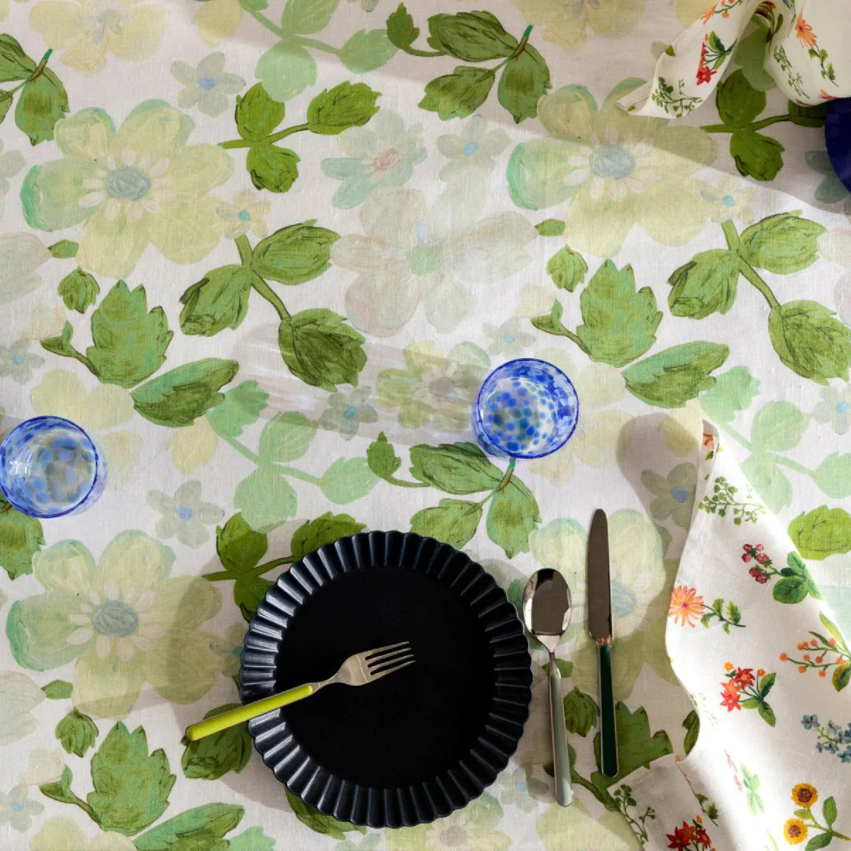Bonnie and Neil Mini Green Pastel Floral Green Tablecloth