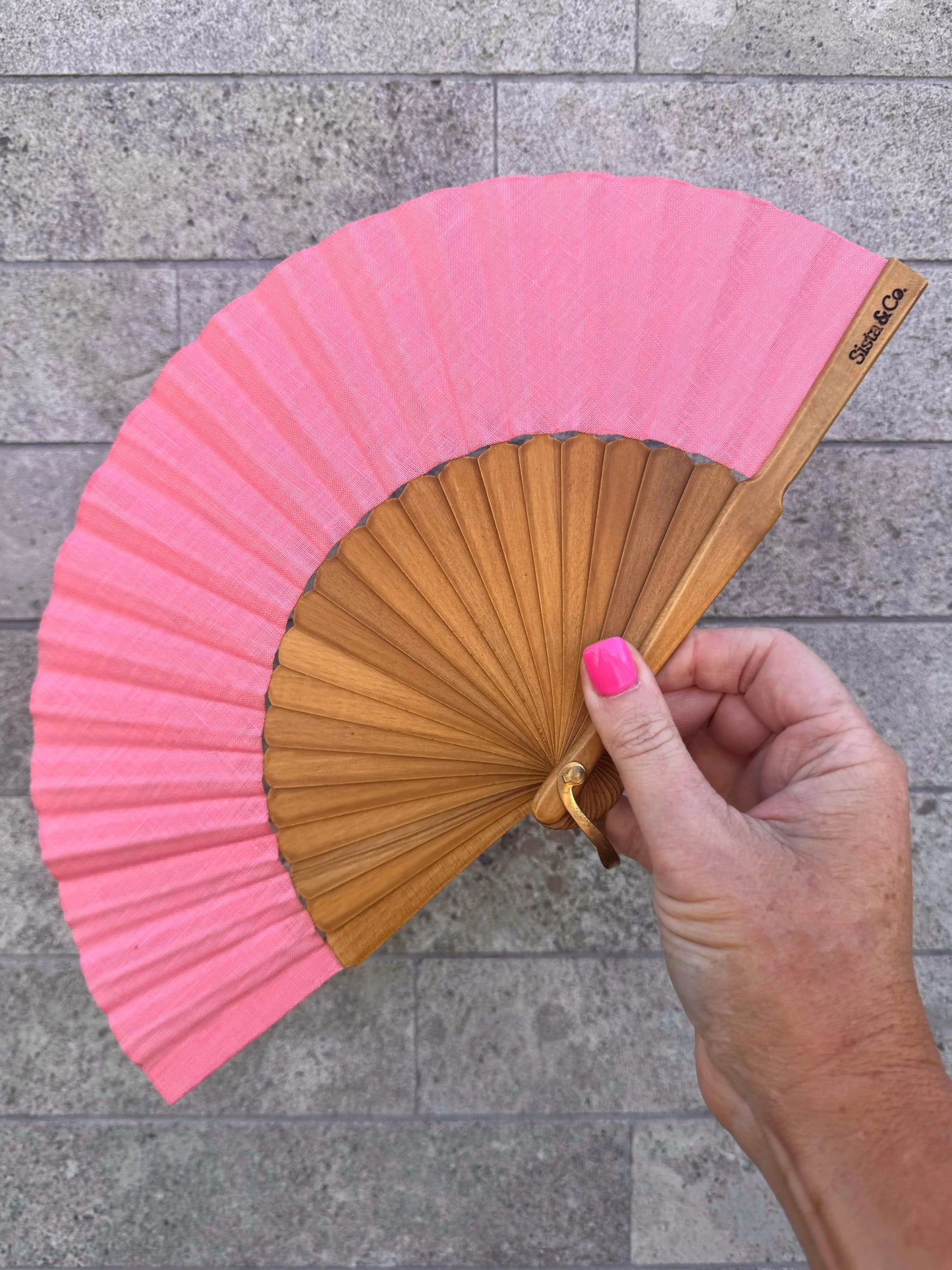 Hand Fan - Pink Linen