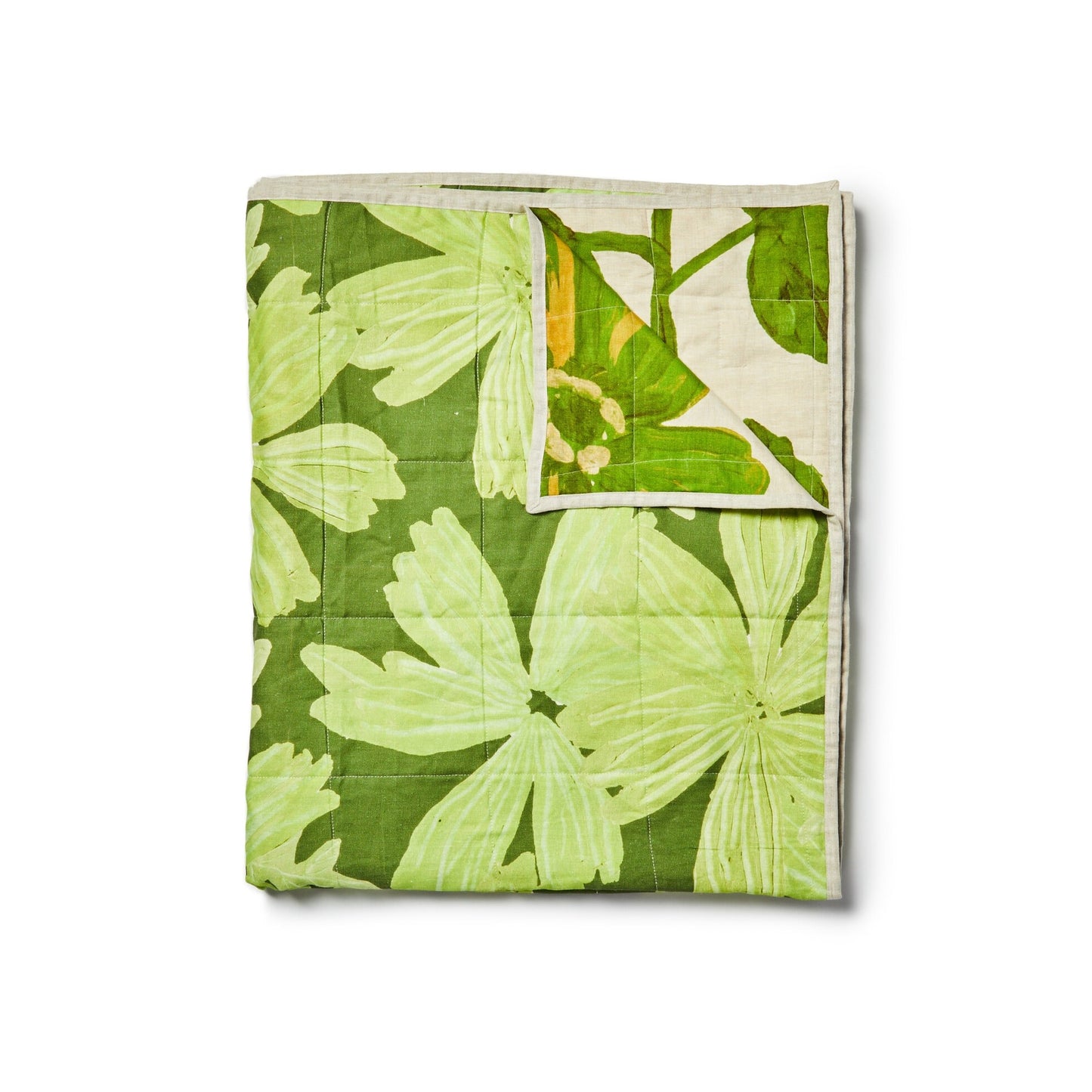 Bonnie and Neil Mave Rosetta Quilted Linen Throw - Khaki