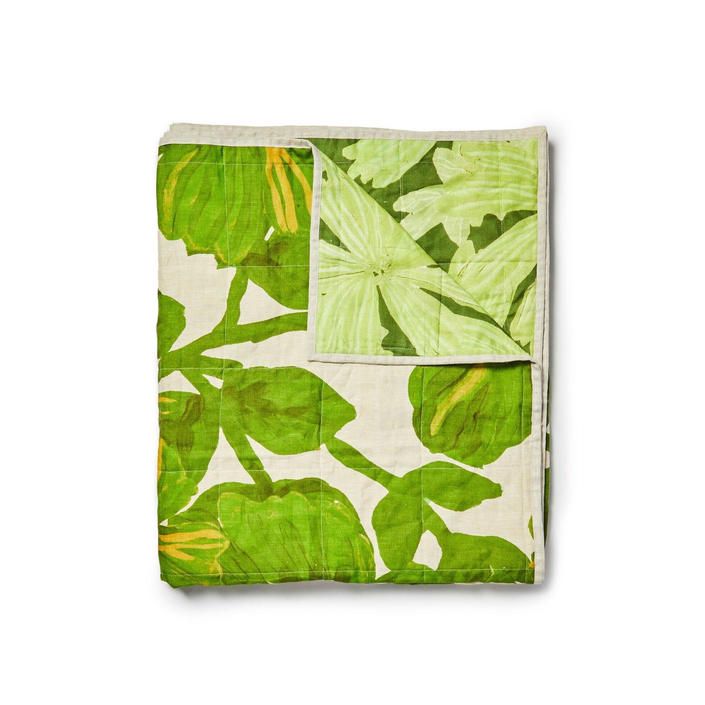 Bonnie and Neil Mave Rosetta Quilted Linen Throw - Khaki