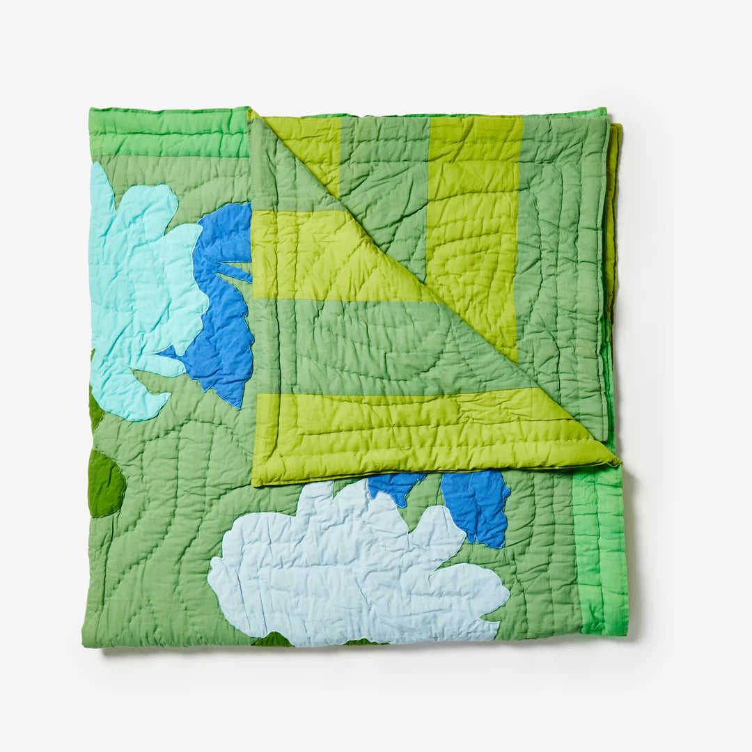 Bonnie and Neil Floral Appliqué Bedspread - Green