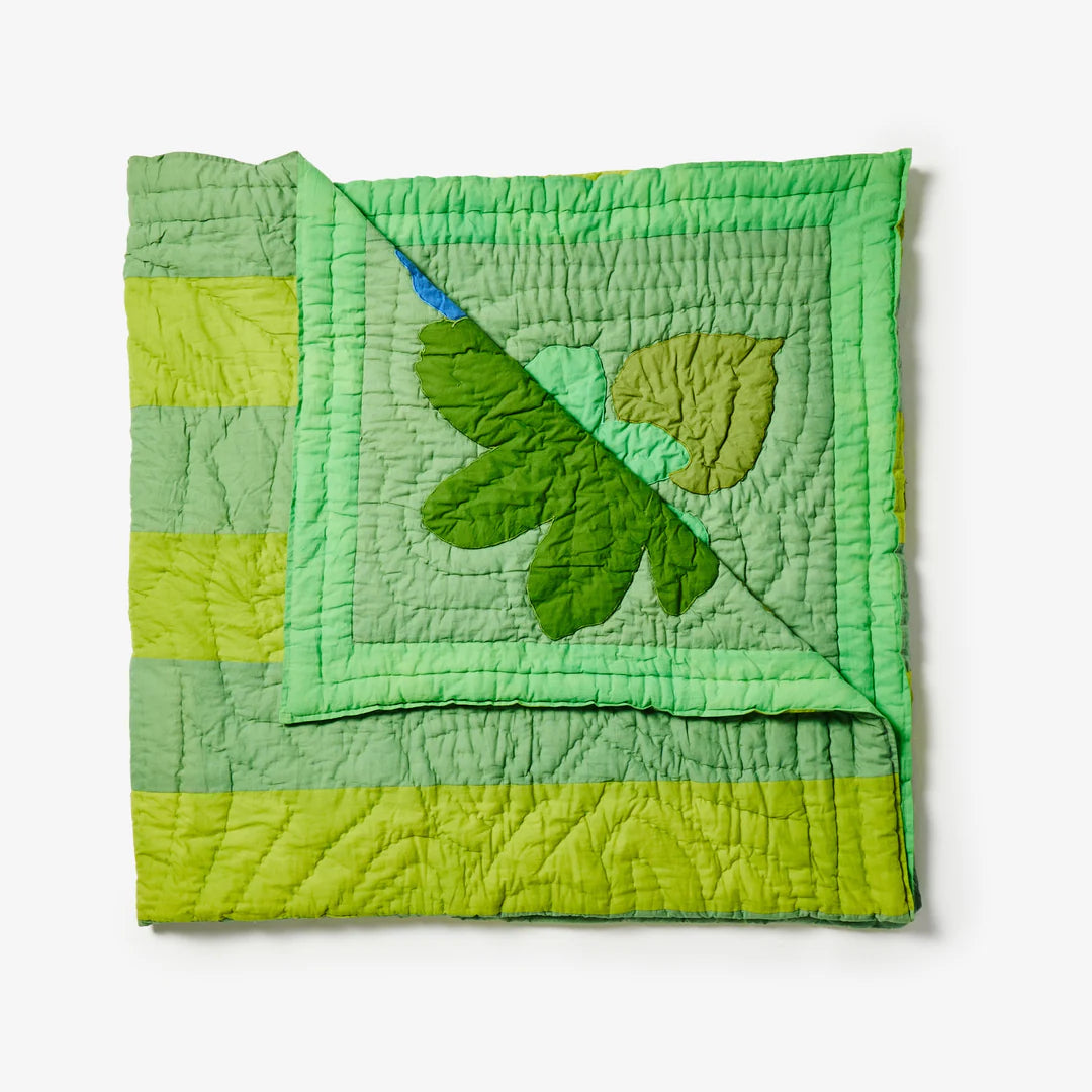 Bonnie and Neil Floral Appliqué Bedspread - Green