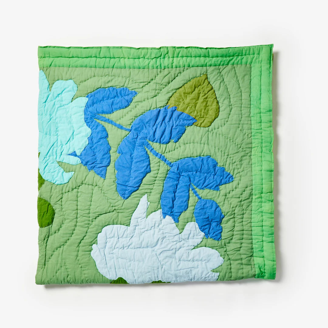 Bonnie and Neil Floral Appliqué Bedspread - Green