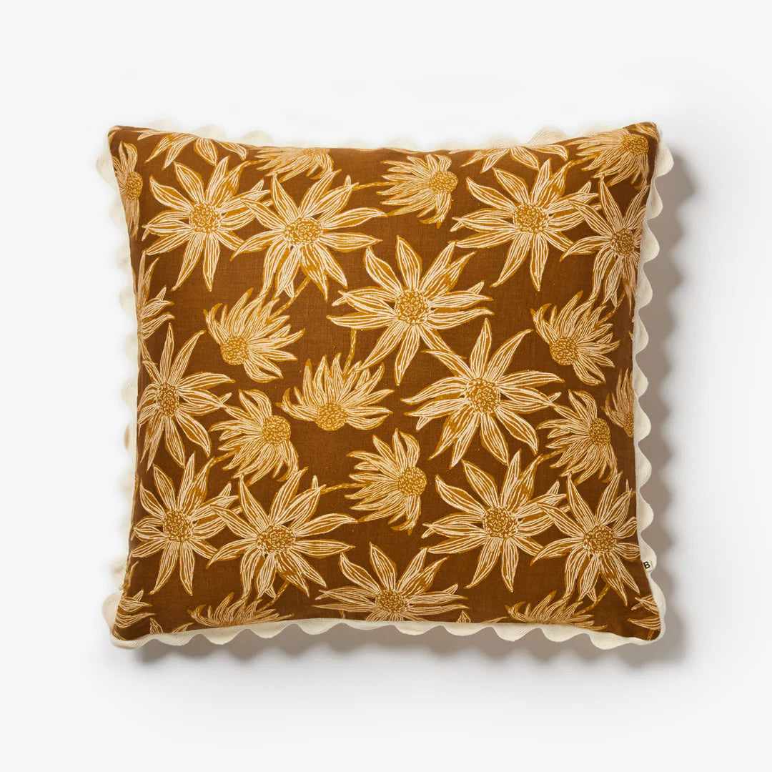 Bonnie and Neil Flannel Flower Mustard Cushion - 60cm