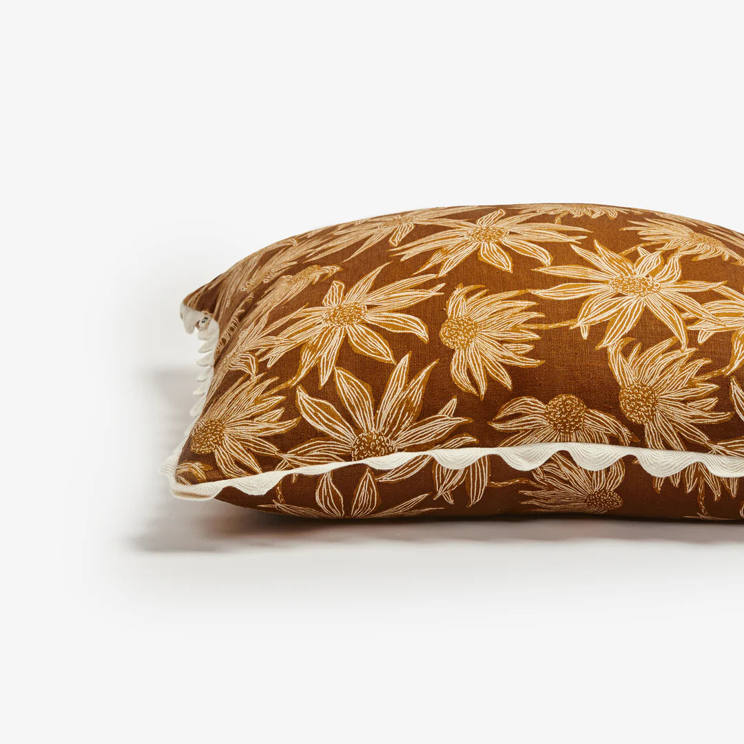 Bonnie and Neil Flannel Flower Mustard Cushion - 60cm