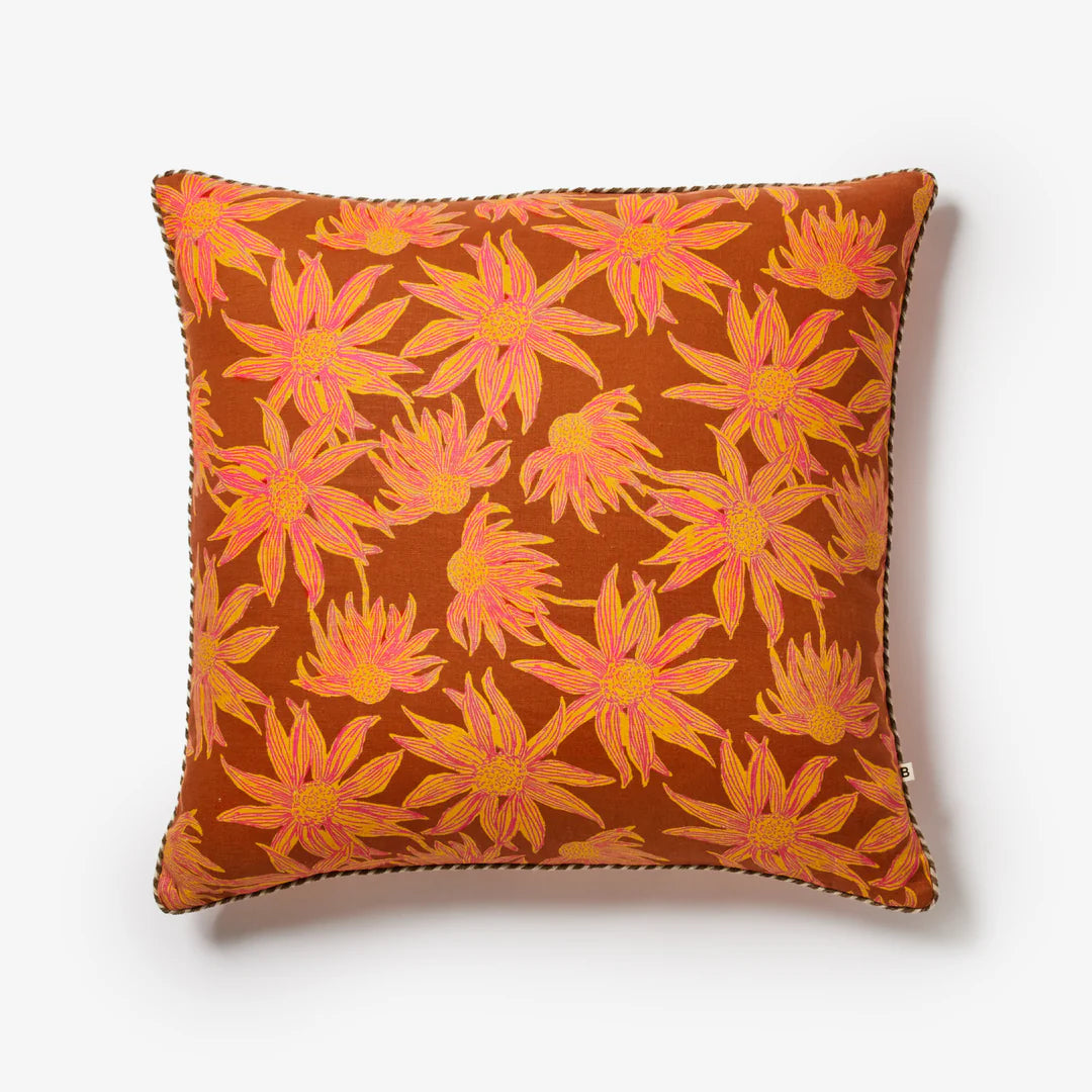 Bonnie and Neil Flannel Flower Tan Cushion - 60cm