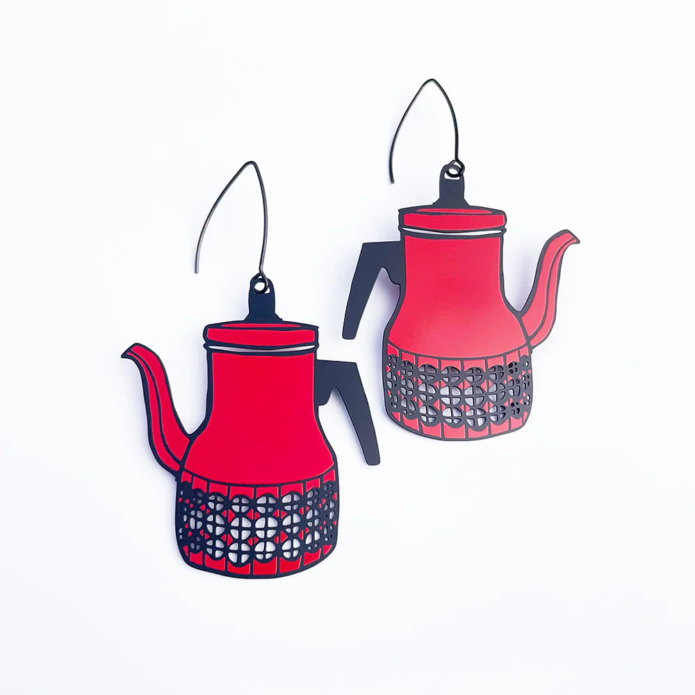 Denz Scandi Red Coffee Pot Earrings