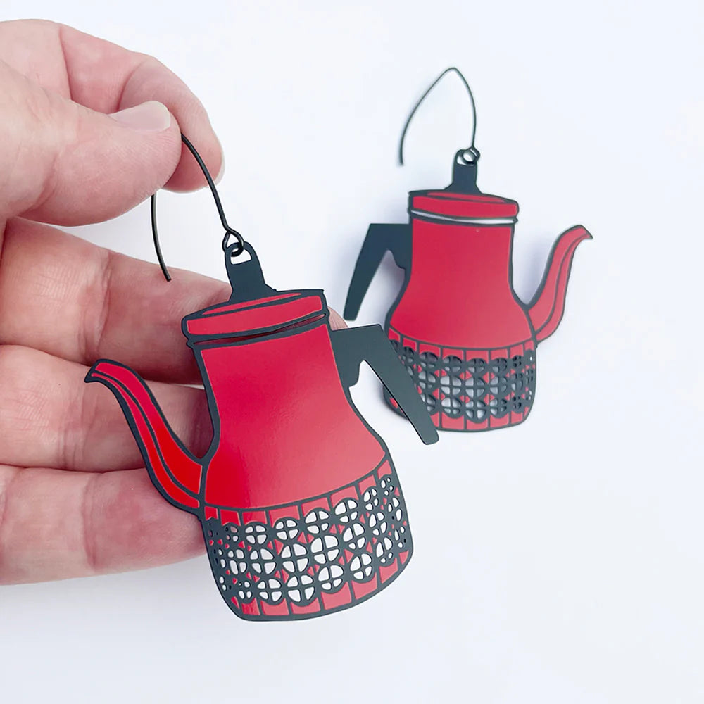 Denz Scandi Red Coffee Pot Earrings