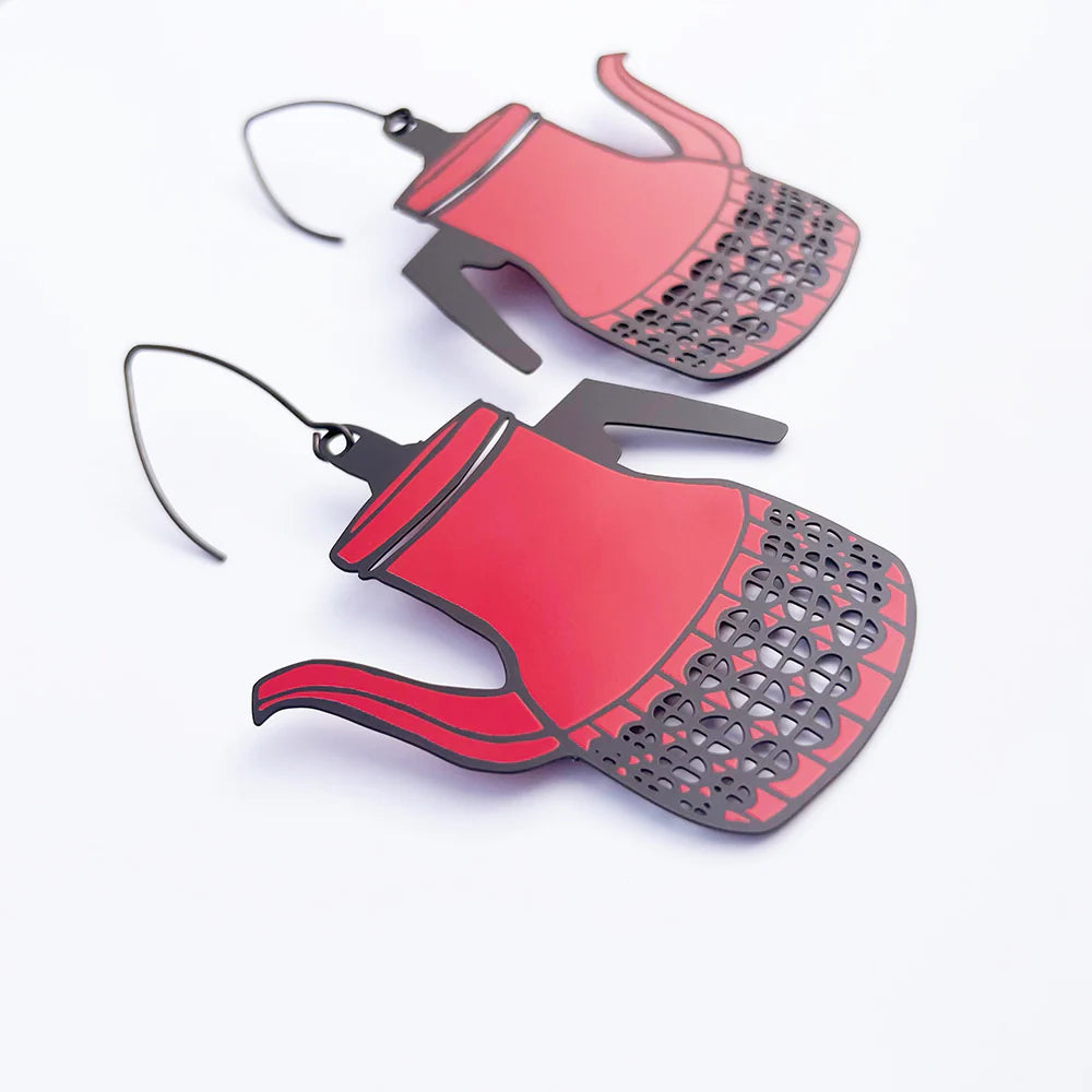 Denz Scandi Red Coffee Pot Earrings