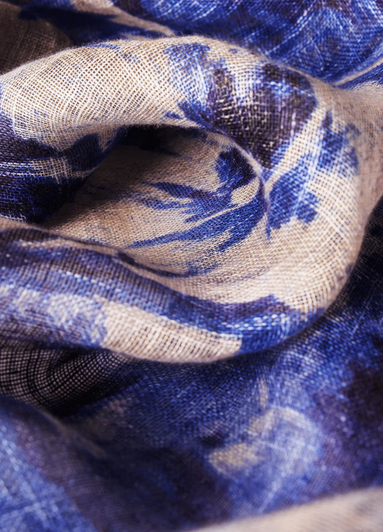 POWDER China Blue Blooms Linen/Cotton Scarf