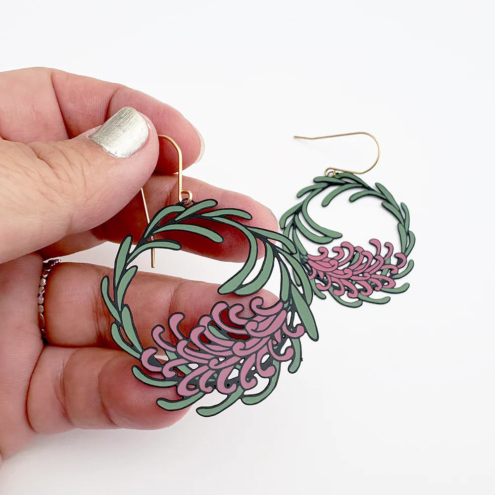 Denz Christmas Grevillea Wreath Earrings