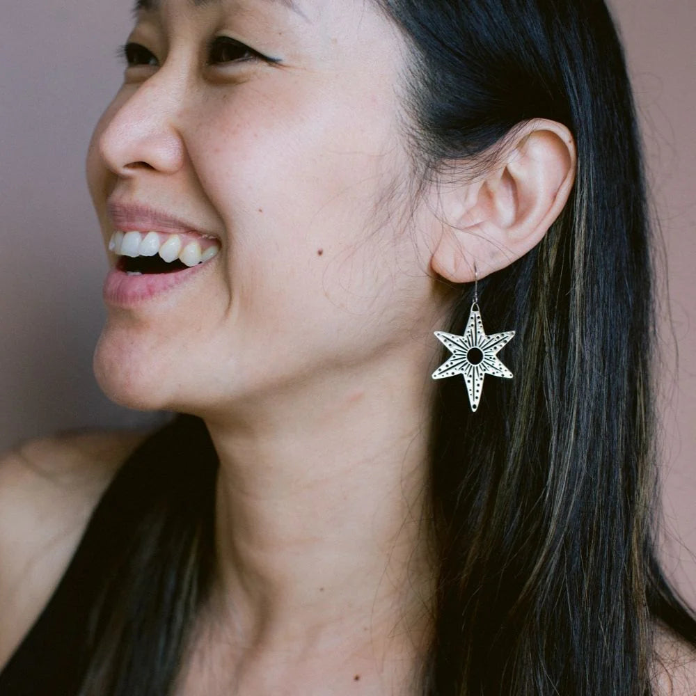 Denz Christmas Midi Silver Star Earrings