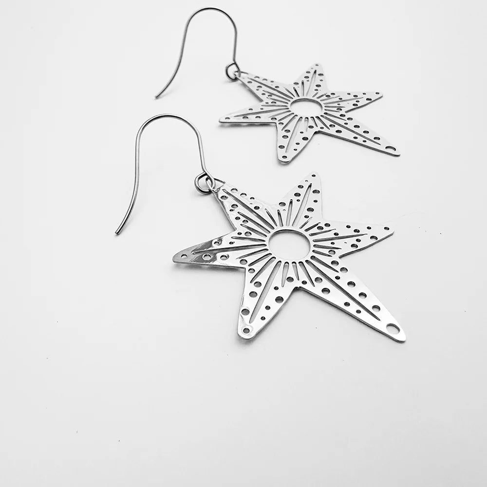 Denz Christmas Midi Silver Star Earrings