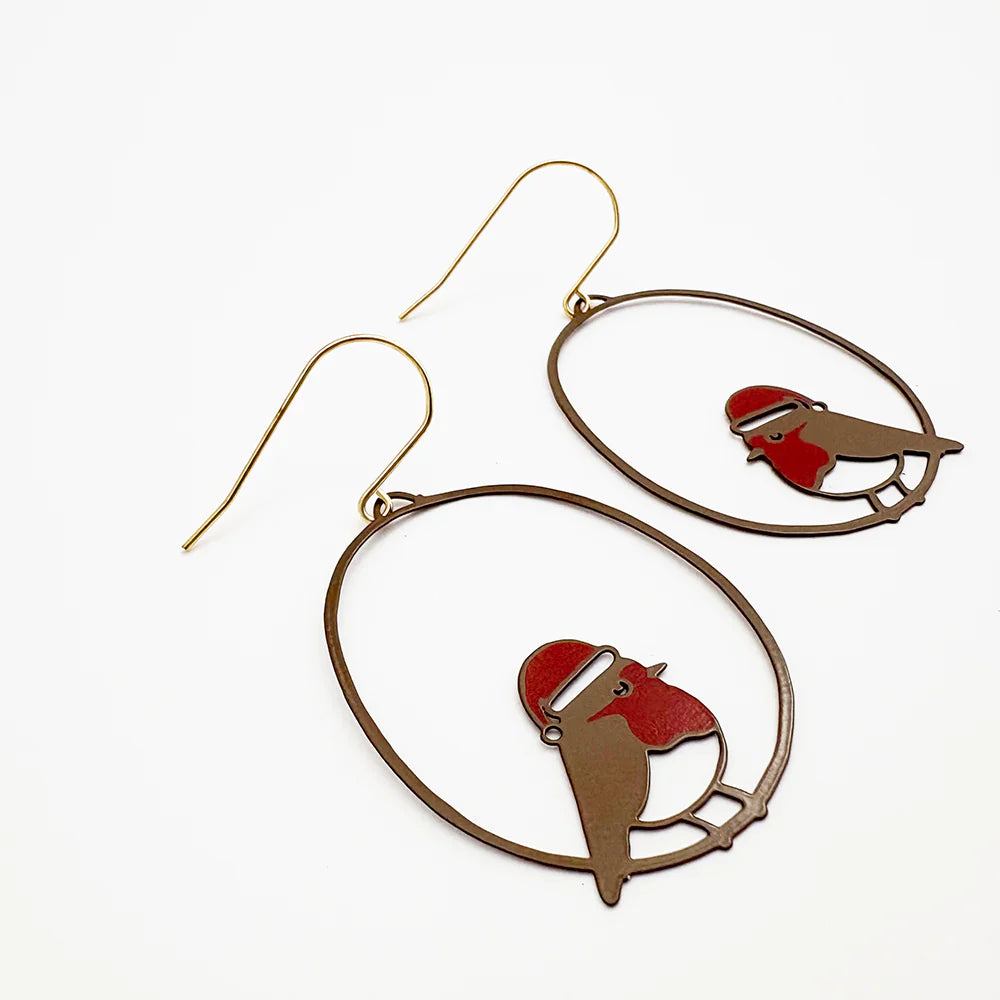 Denz Midi Red Robin Christmas Earrings