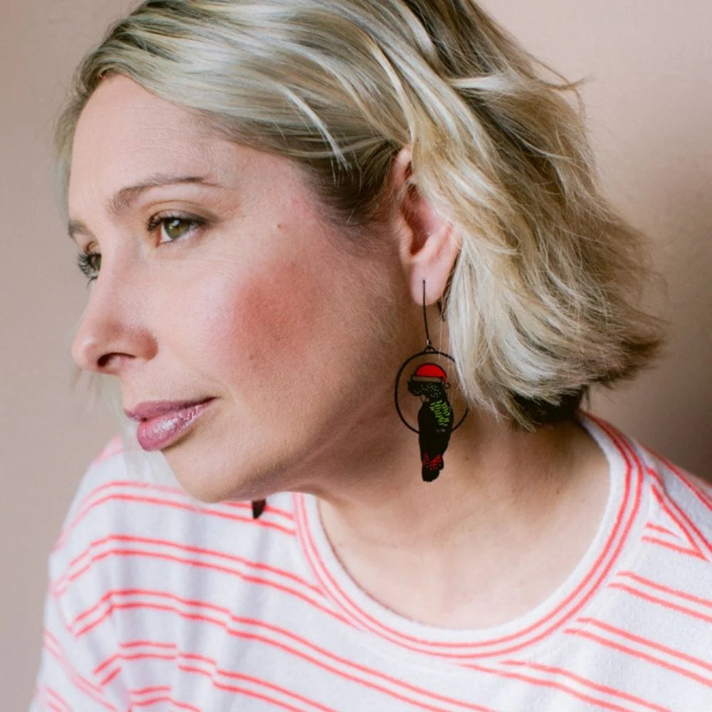 Denz Red Tailed Cockatoo Christmas Earrings