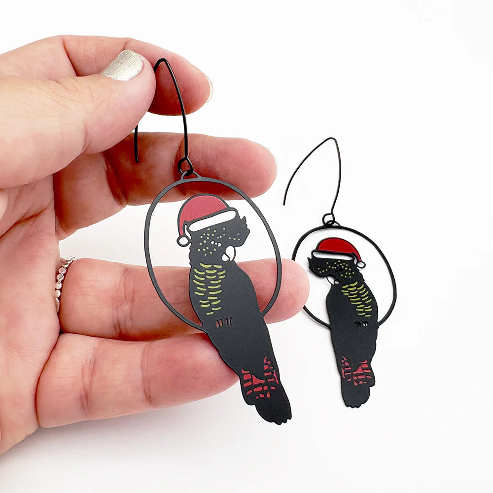 Denz Red Tailed Cockatoo Christmas Earrings