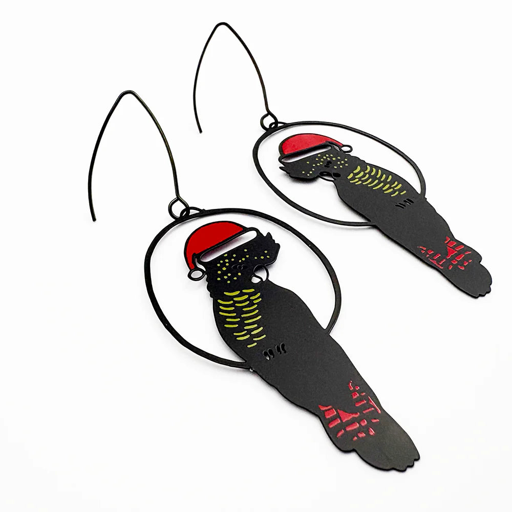 Denz Red Tailed Cockatoo Christmas Earrings