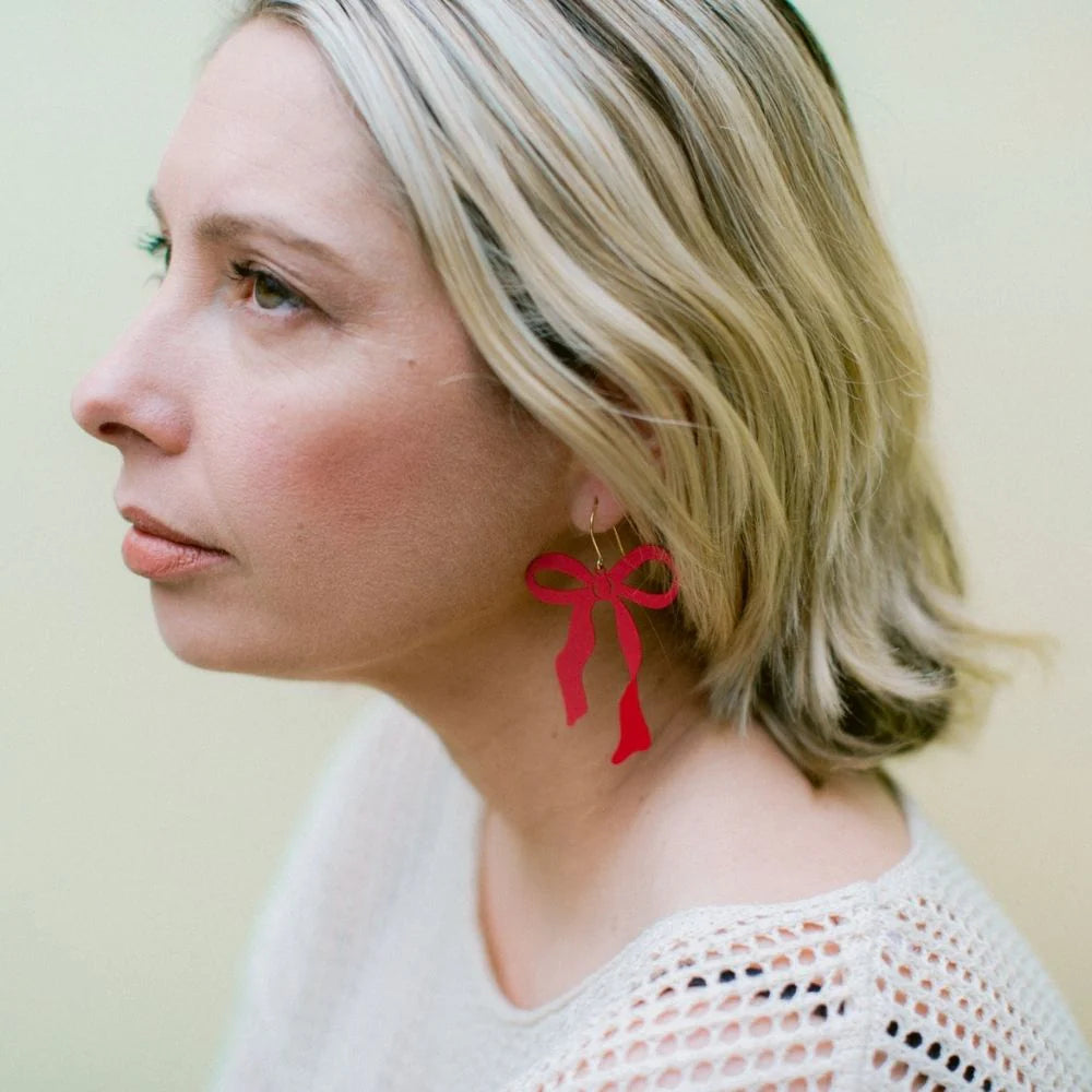 Denz Christmas Red Bow Earrings