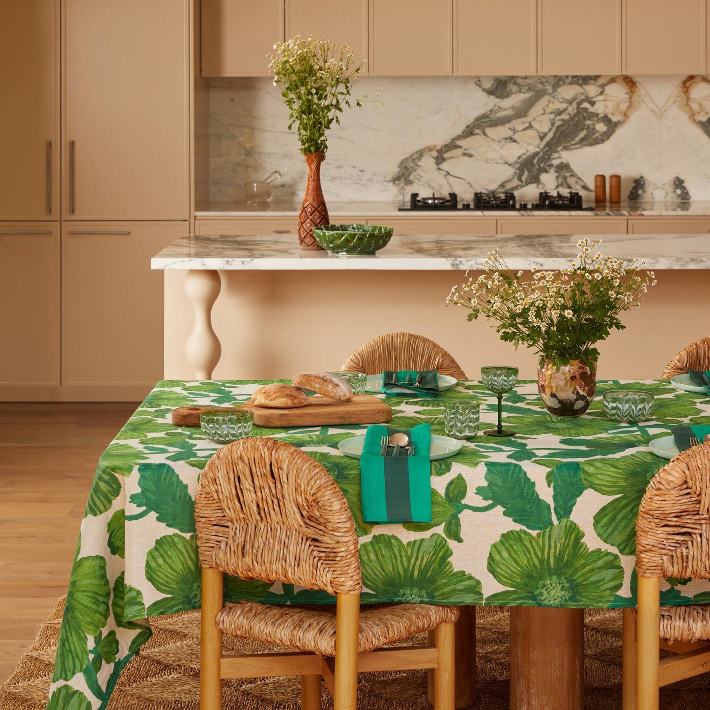Bonnie and Neil Linen Leon Emerald Tablecloth