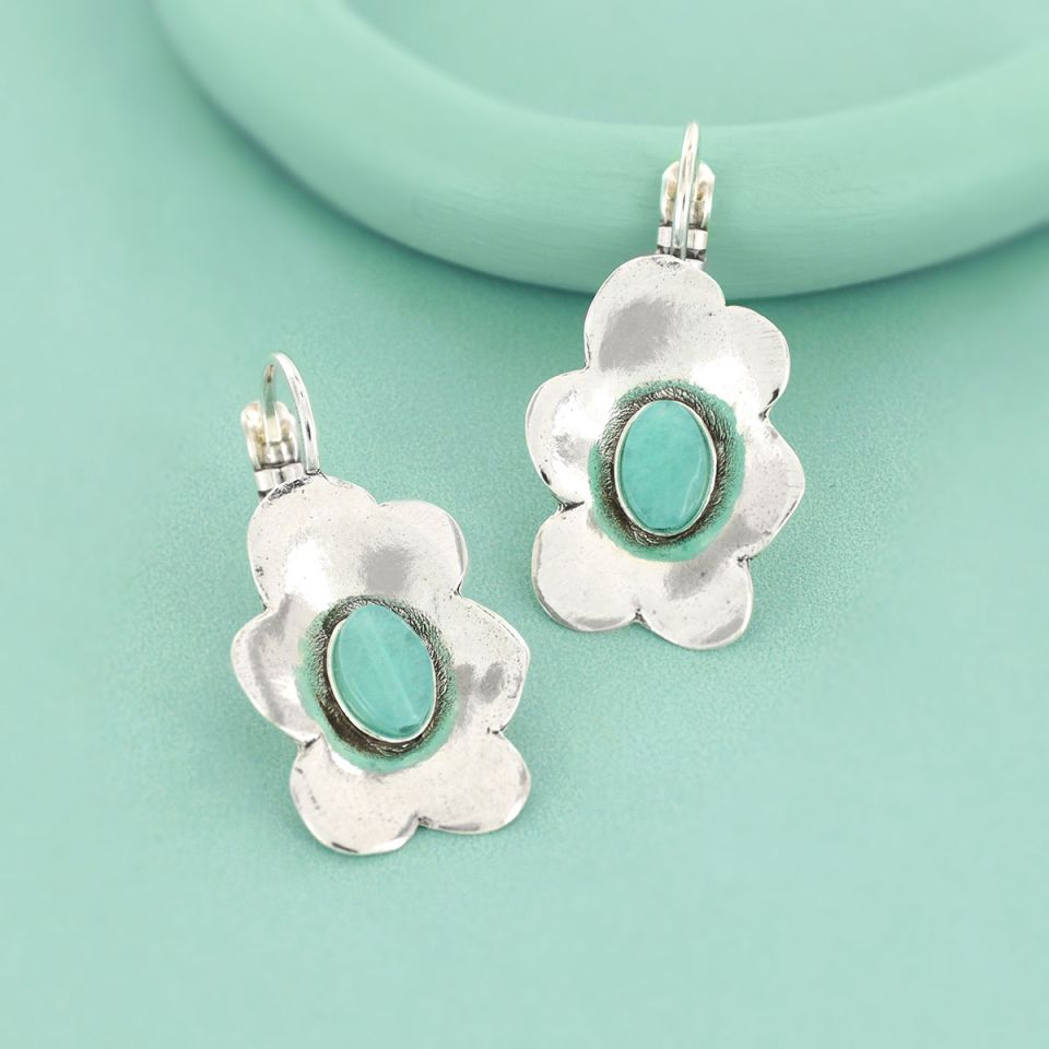 Taratata Jewellery - Turquoise Silver Flower Earrings