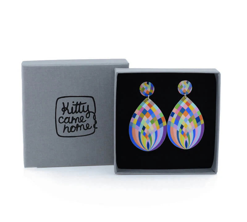 Harlequin Weave Droplet Stud Earrings