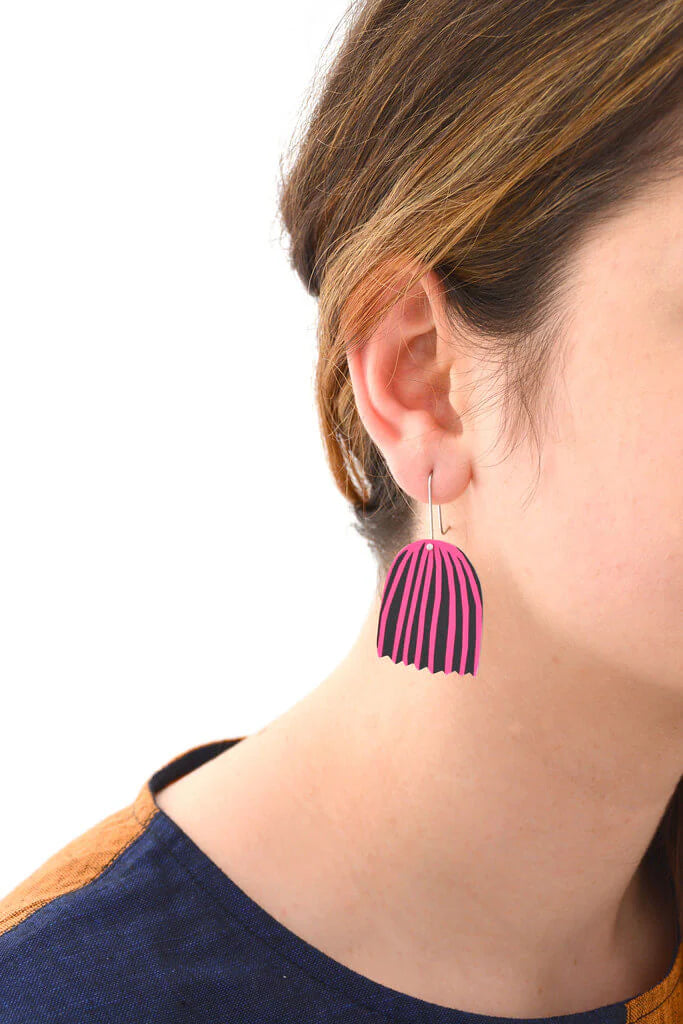 Mabel’s Bell Pink and Black Flower Shepards Hook Earring