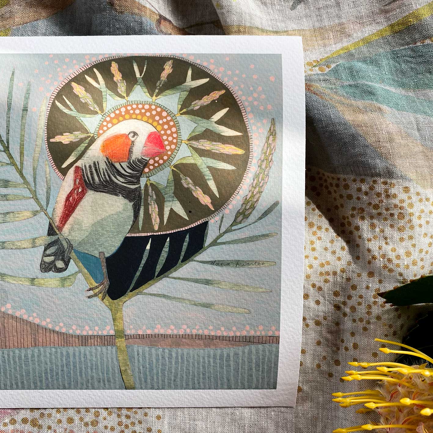 Dana Kinter - Zebra Finch and Bottlebrush - mini print
