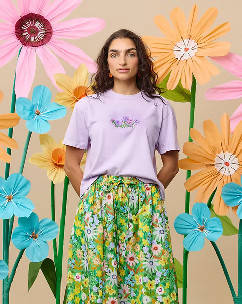 Togetherness Cotton Embroidered Tee - Flowers are my friends