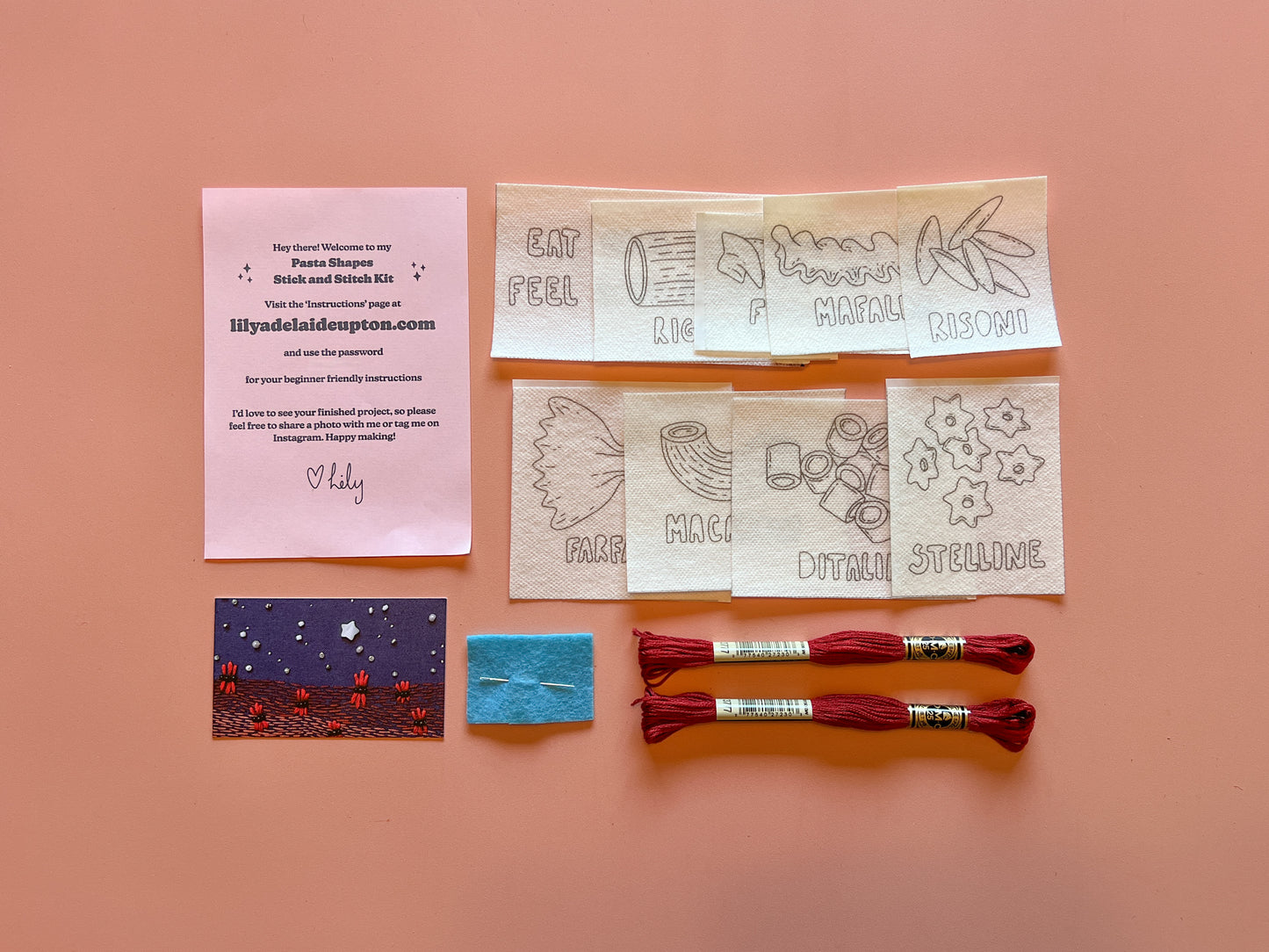 Lily Upton Pasta Shapes Stick and Stitch - Various Colours