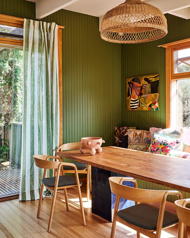 Kip and Co Linen Curtains - Moss Stripe (single panel)